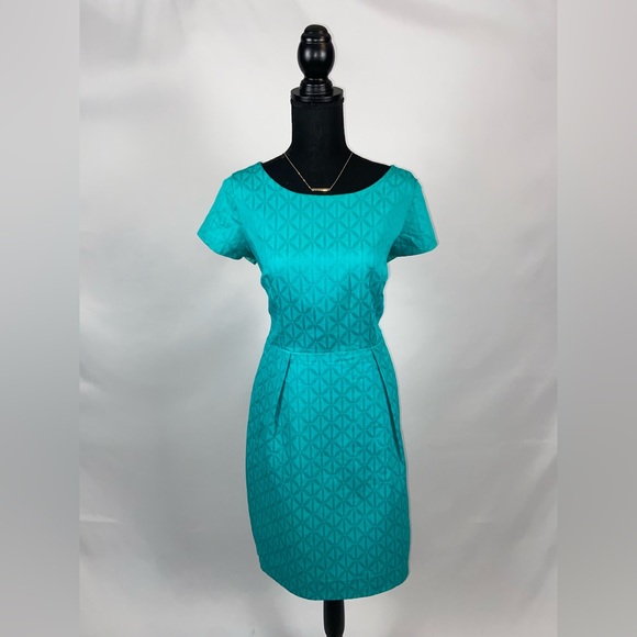 Turquoise Blue Dress 100% Cotton Short Sleeve Size 12 - Picture 1 of 8